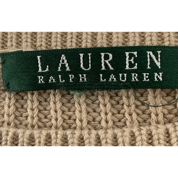RALPH LAUREN Two Tone Jumper Sweater Fisherman Rib Logo Badge Retro Size S Brown - Picture 6 of 13